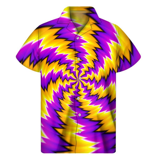 Yellow Vortex Moving Optical Illusion Mens Short Sleeve Shirt Hawaiian