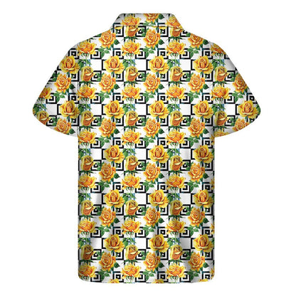 Yellow Watercolor Rose Print Mens Short Sleeve Shirt Hawaiian