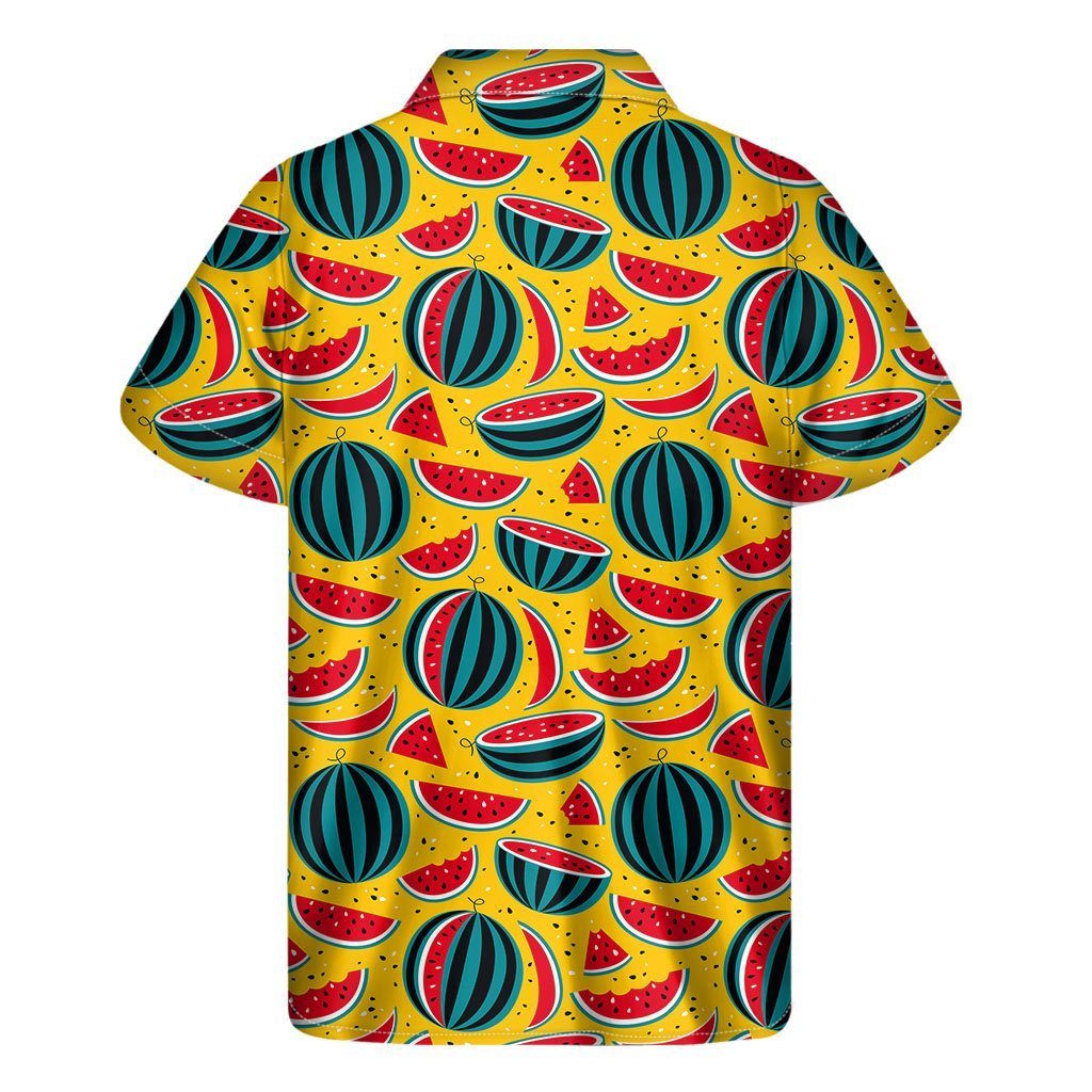 Yellow Watermelon Pieces Pattern Print Mens Short Sleeve Shirt Hawaiian