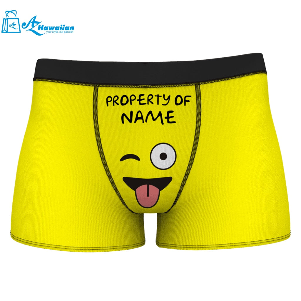 Yum Emoji Men's Custom Property Of Your Name Boxer Short -Face Savouring Delicious Food Emoji