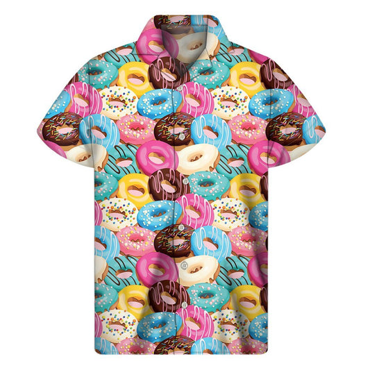 Yummy Donut Pattern Print Mens Short Sleeve Shirt Hawaiian