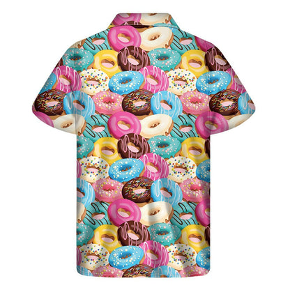 Yummy Donut Pattern Print Mens Short Sleeve Shirt Hawaiian