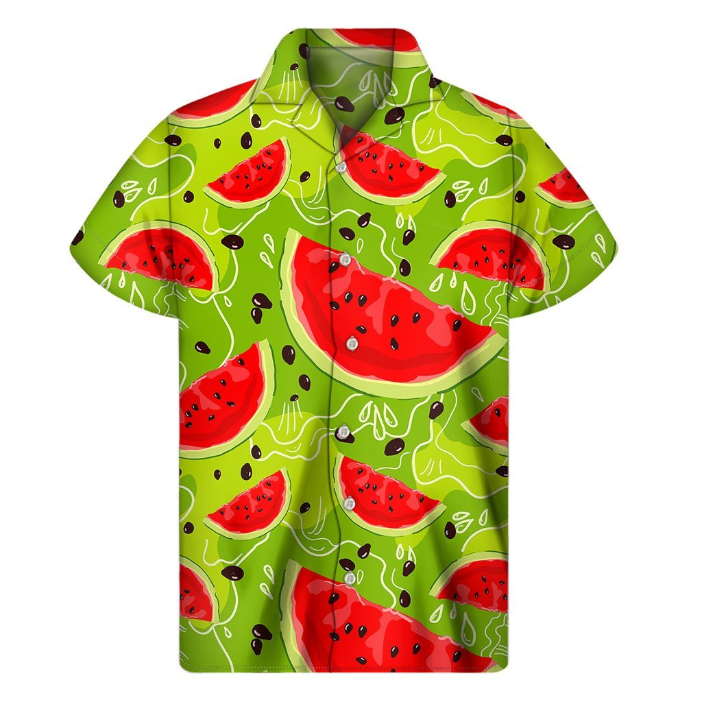 Yummy Watermelon Pieces Pattern Print Mens Short Sleeve Shirt Hawaiian