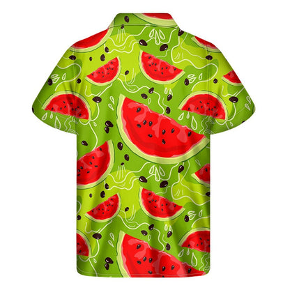 Yummy Watermelon Pieces Pattern Print Mens Short Sleeve Shirt Hawaiian