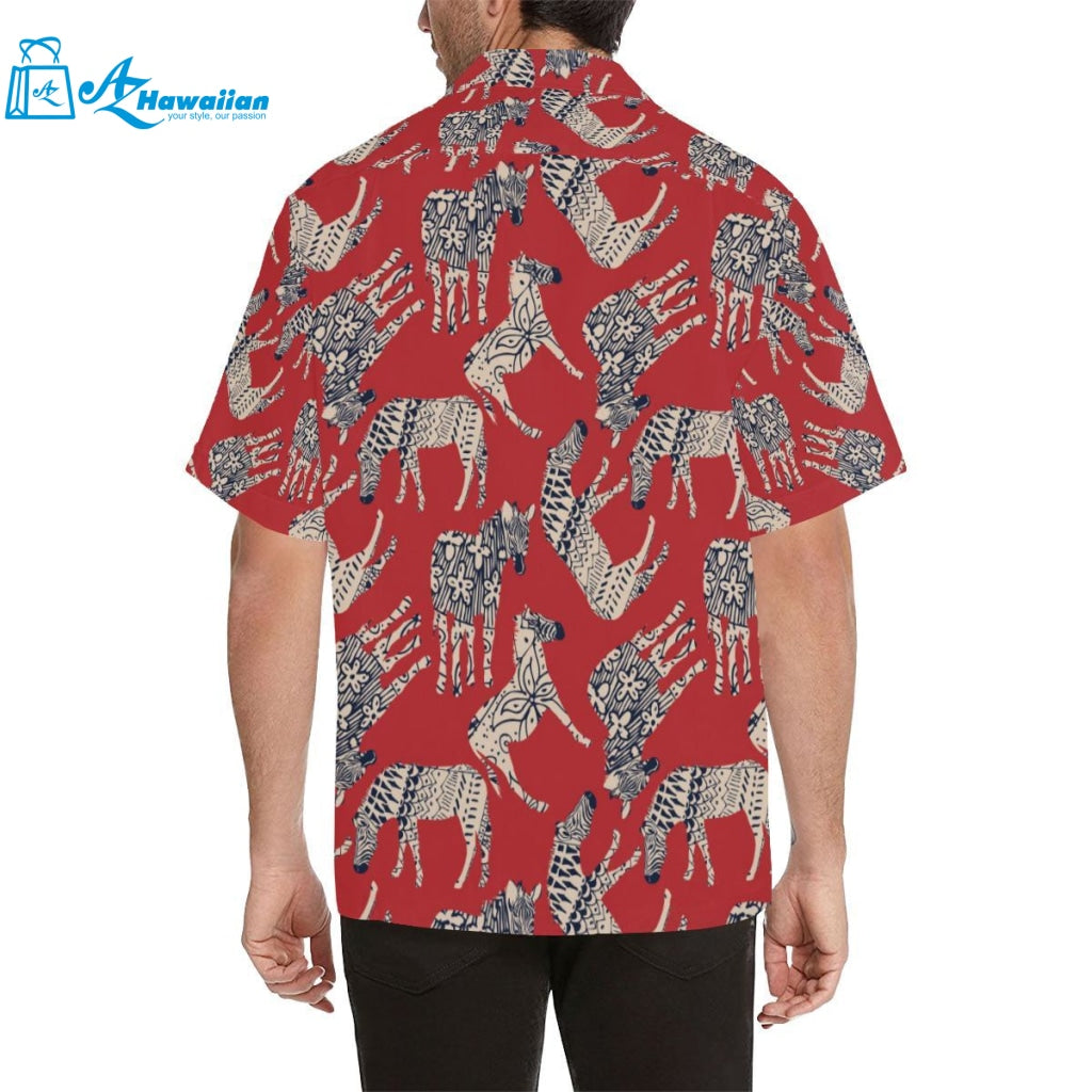 Zebra Abstract Red Background Mens All Over Print Hawaiian Shirt