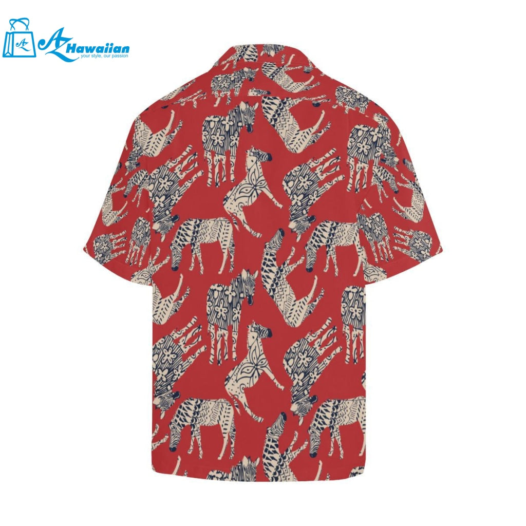 Zebra Abstract Red Background Mens All Over Print Hawaiian Shirt