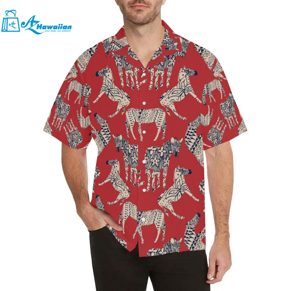 Zebra Abstract Red Background Mens All Over Print Hawaiian Shirt