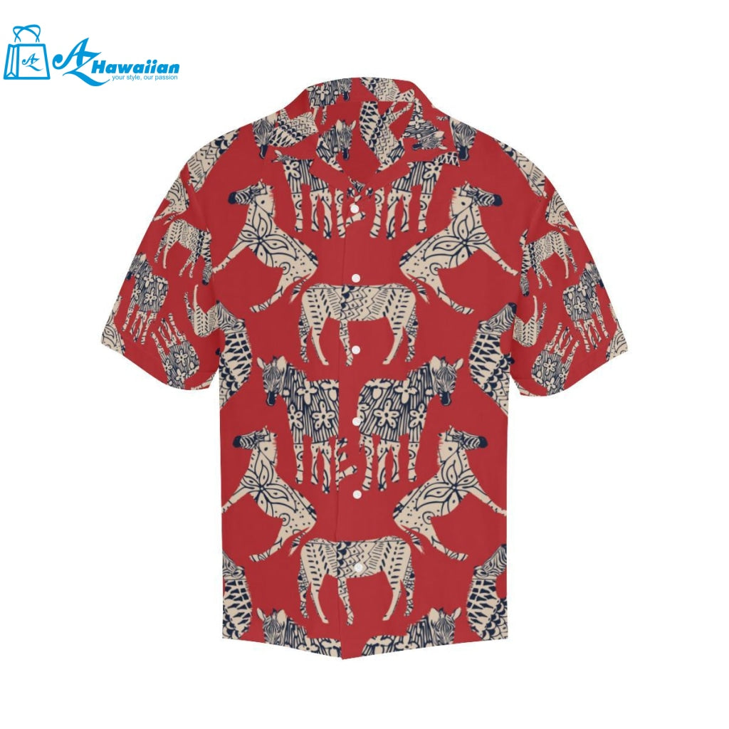 Zebra Abstract Red Background Mens All Over Print Hawaiian Shirt