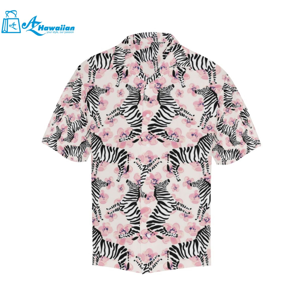 Zebra Pink Flower Background Mens All Over Print Hawaiian Shirt