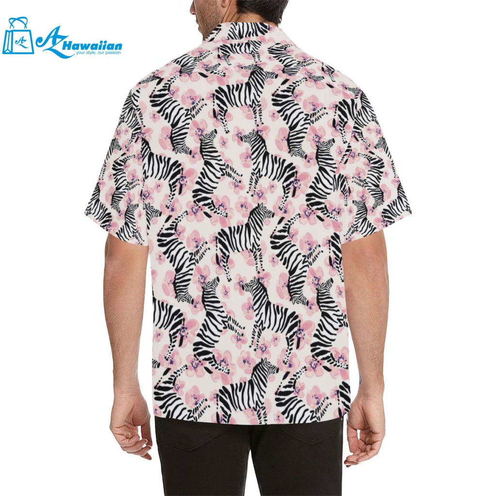 Zebra Pink Flower Background Mens All Over Print Hawaiian Shirt