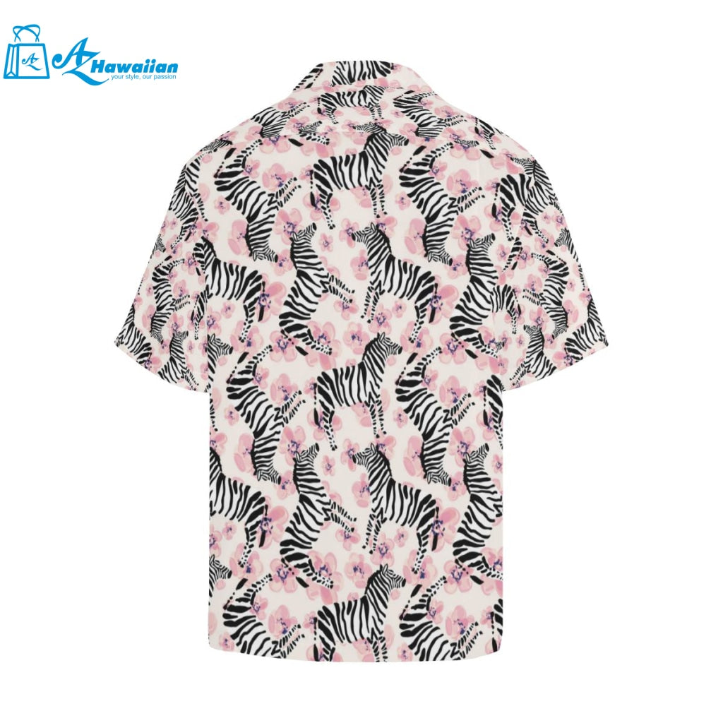 Zebra Pink Flower Background Mens All Over Print Hawaiian Shirt