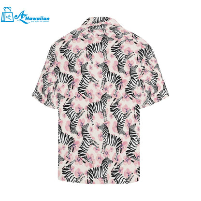 Zebra Pink Flower Background Mens All Over Print Hawaiian Shirt