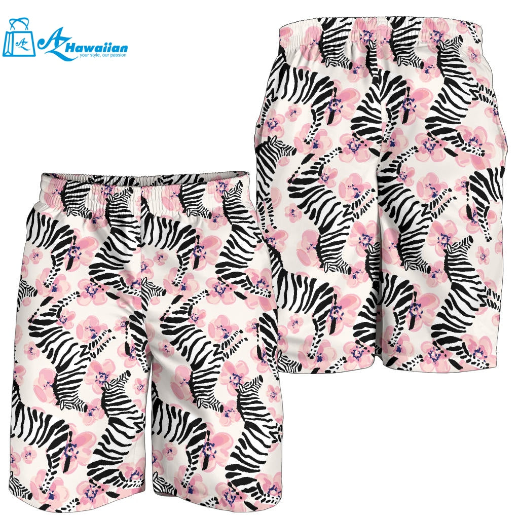 Zebra Pink Flower Background Men Shorts