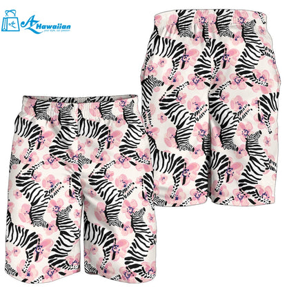 Zebra Pink Flower Background Men Shorts