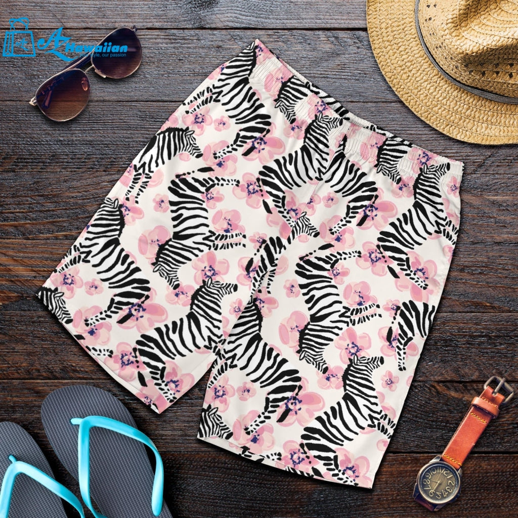 Zebra Pink Flower Background Men Shorts