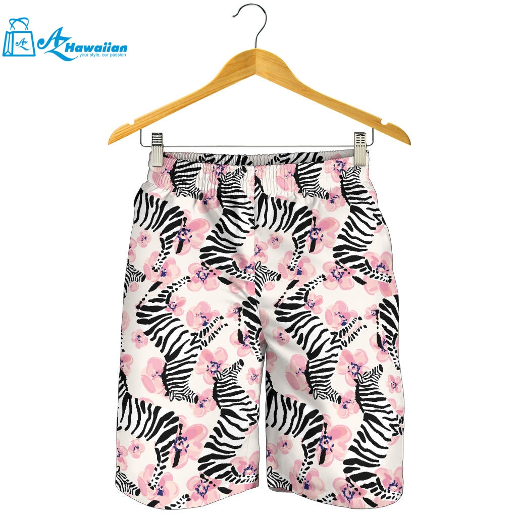 Zebra Pink Flower Background Men Shorts