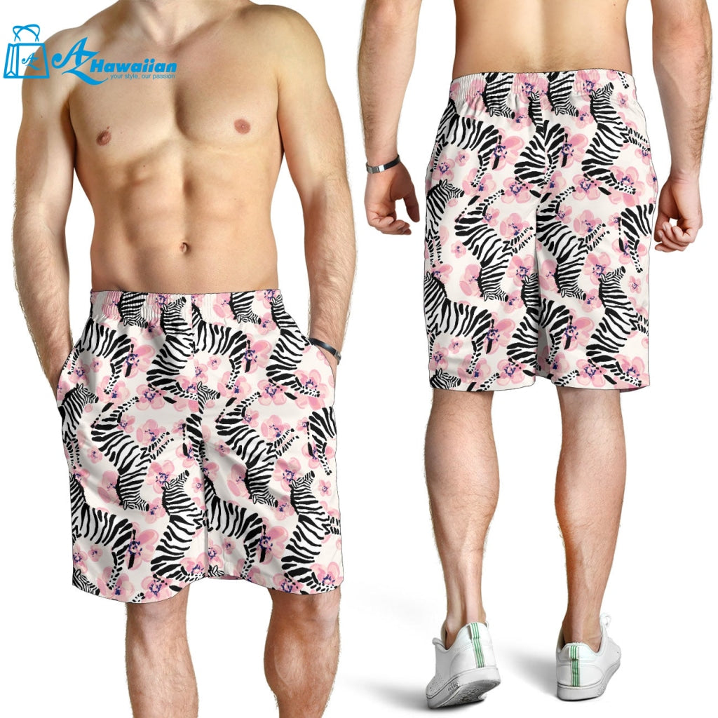 Zebra Pink Flower Background Men Shorts