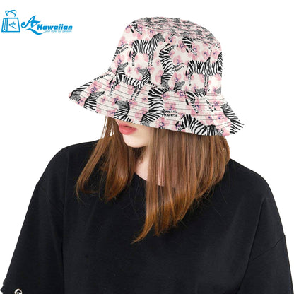 Zebra pink flower background Unisex Bucket Hat