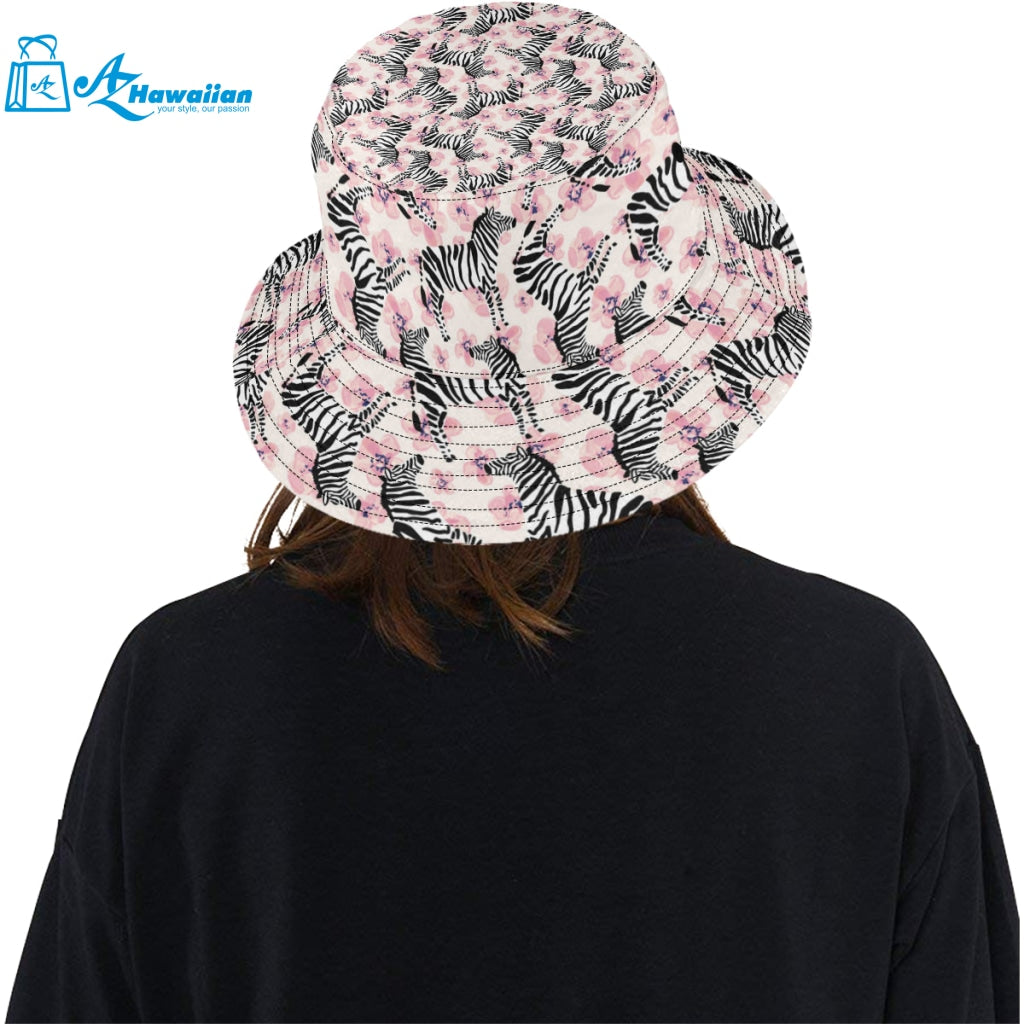 Zebra pink flower background Unisex Bucket Hat