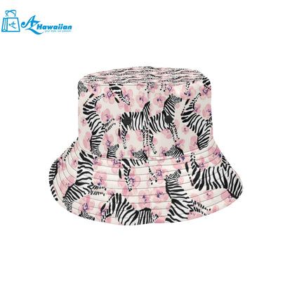 Zebra pink flower background Unisex Bucket Hat