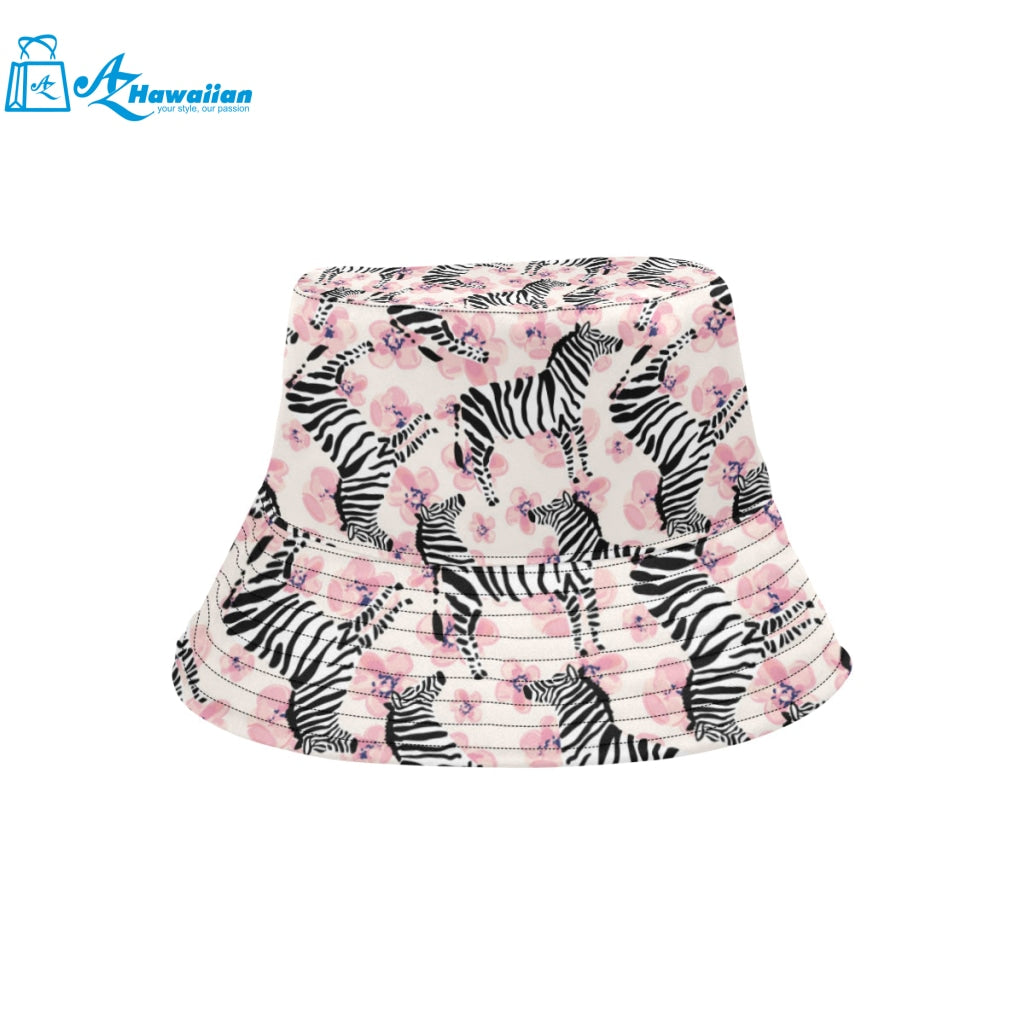 Zebra pink flower background Unisex Bucket Hat