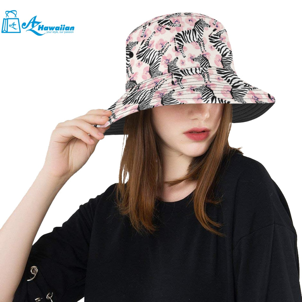 Zebra pink flower background Unisex Bucket Hat