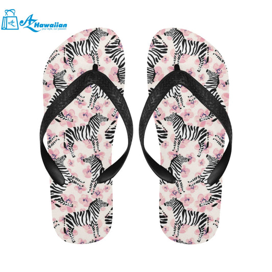 Zebra pink flower background Unisex Flip Flops