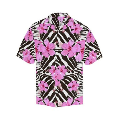 Zebra Pink Hibiscus Hawaiian Shirt