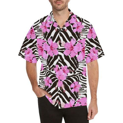 Zebra Pink Hibiscus Hawaiian Shirt