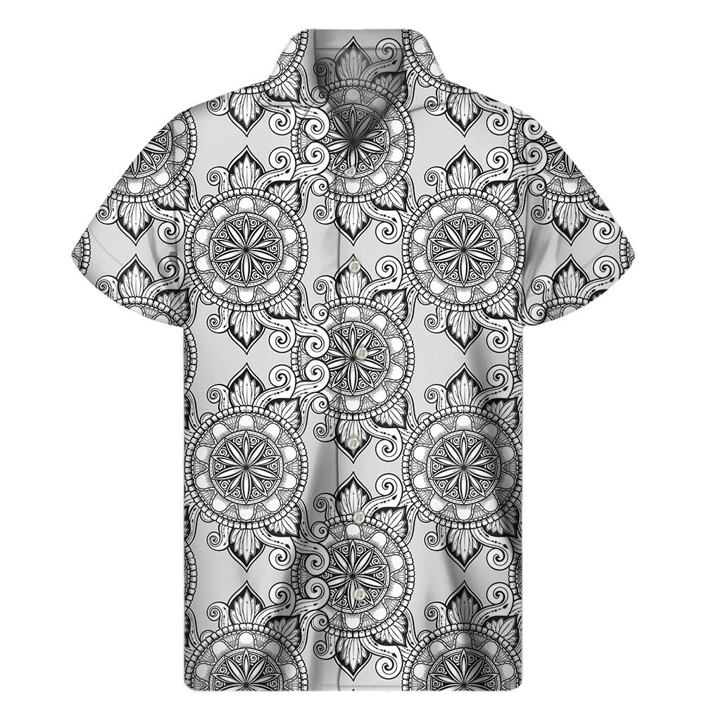 Zentangle Floral Pattern Print Mens Short Sleeve Shirt Hawaiian