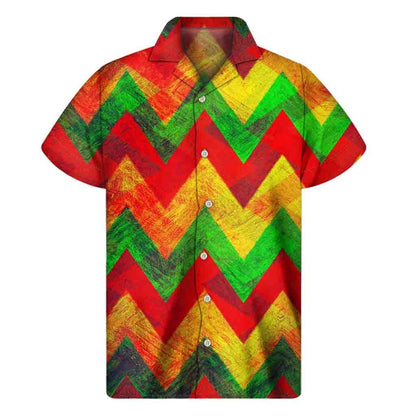 Zig Zag Reggae Pattern Print Mens Short Sleeve Shirt Hawaiian