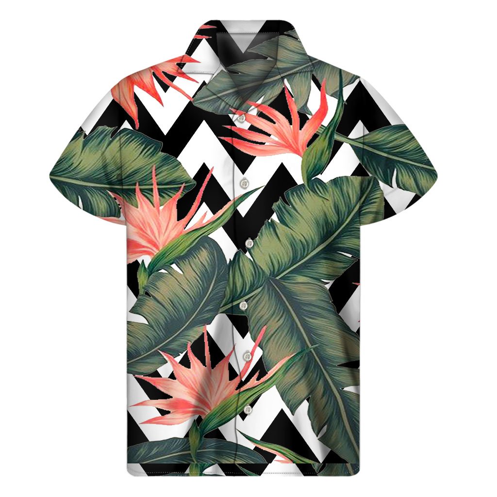 Zig Zag Tropical Pattern Print Mens Short Sleeve Shirt Hawaiian