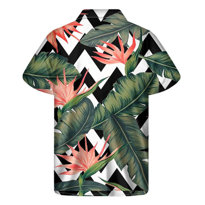 Zig Zag Tropical Pattern Print Mens Short Sleeve Shirt Hawaiian