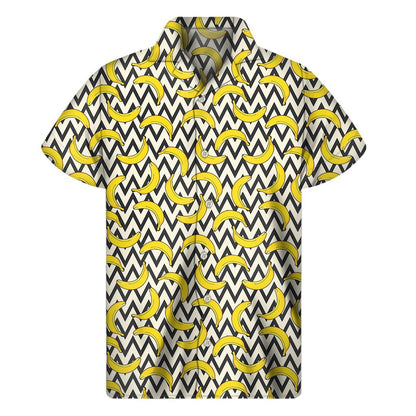 Zigzag Banana Pattern Print Mens Short Sleeve Shirt Hawaiian