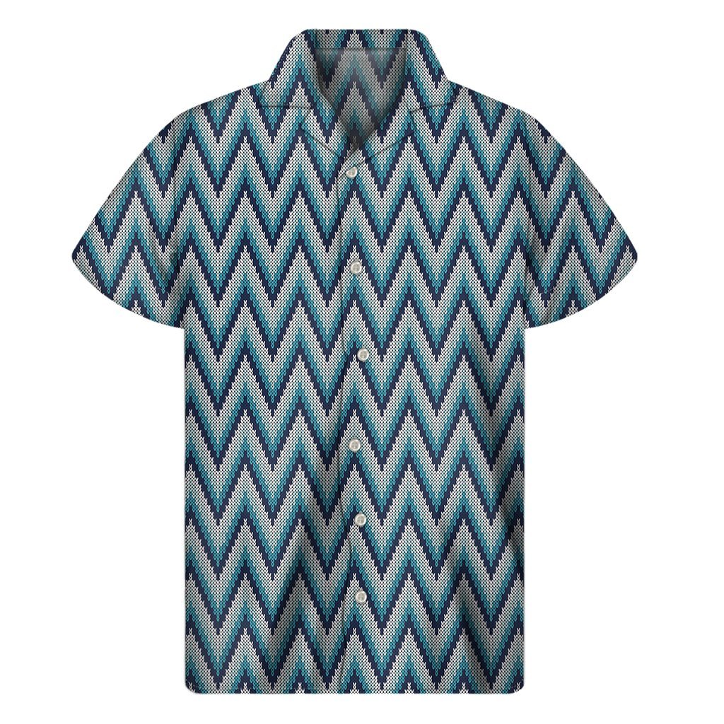 Zigzag Knitted Pattern Print Mens Short Sleeve Shirt Hawaiian