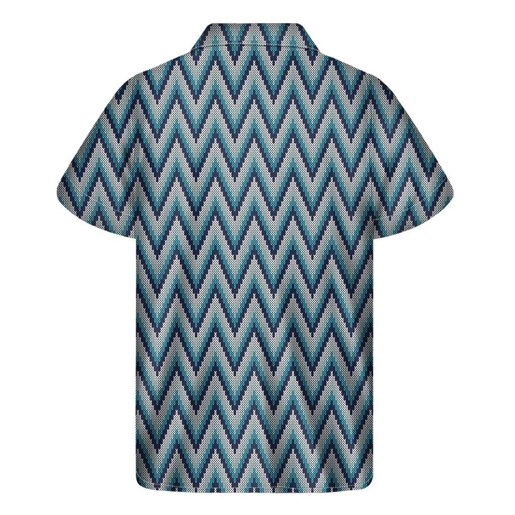 Zigzag Knitted Pattern Print Mens Short Sleeve Shirt Hawaiian