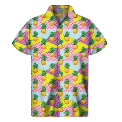 Zigzag Pineapple Pattern Print Mens Short Sleeve Shirt Hawaiian