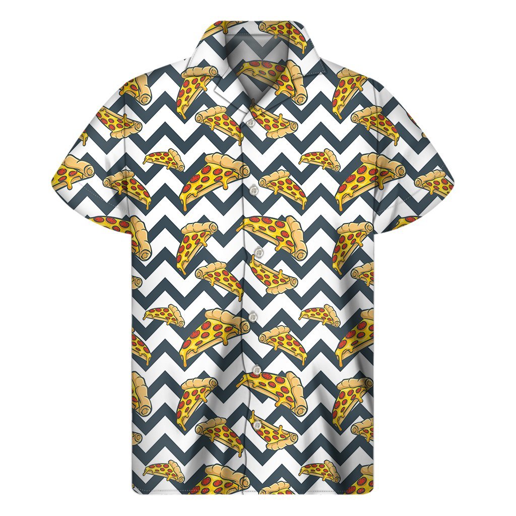 Zigzag Pizza Pattern Print Mens Short Sleeve Shirt Hawaiian