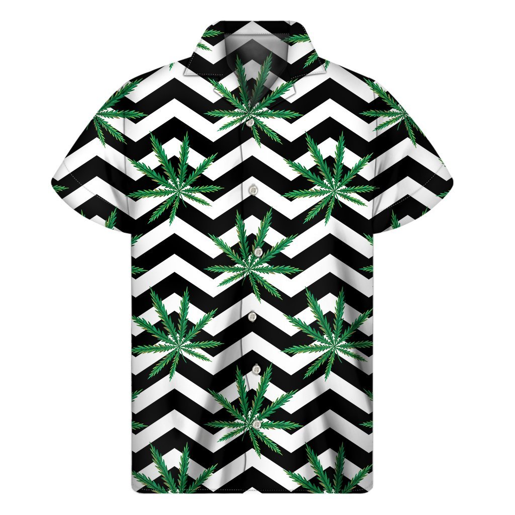 Zigzag Weed Pattern Print Mens Short Sleeve Shirt Hawaiian