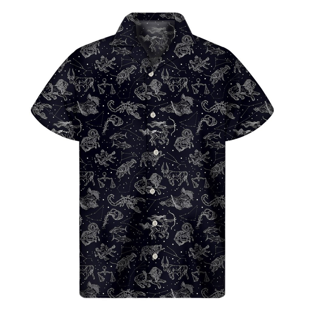 Zodiac Constellation Pattern Print Mens Short Sleeve Shirt Hawaiian