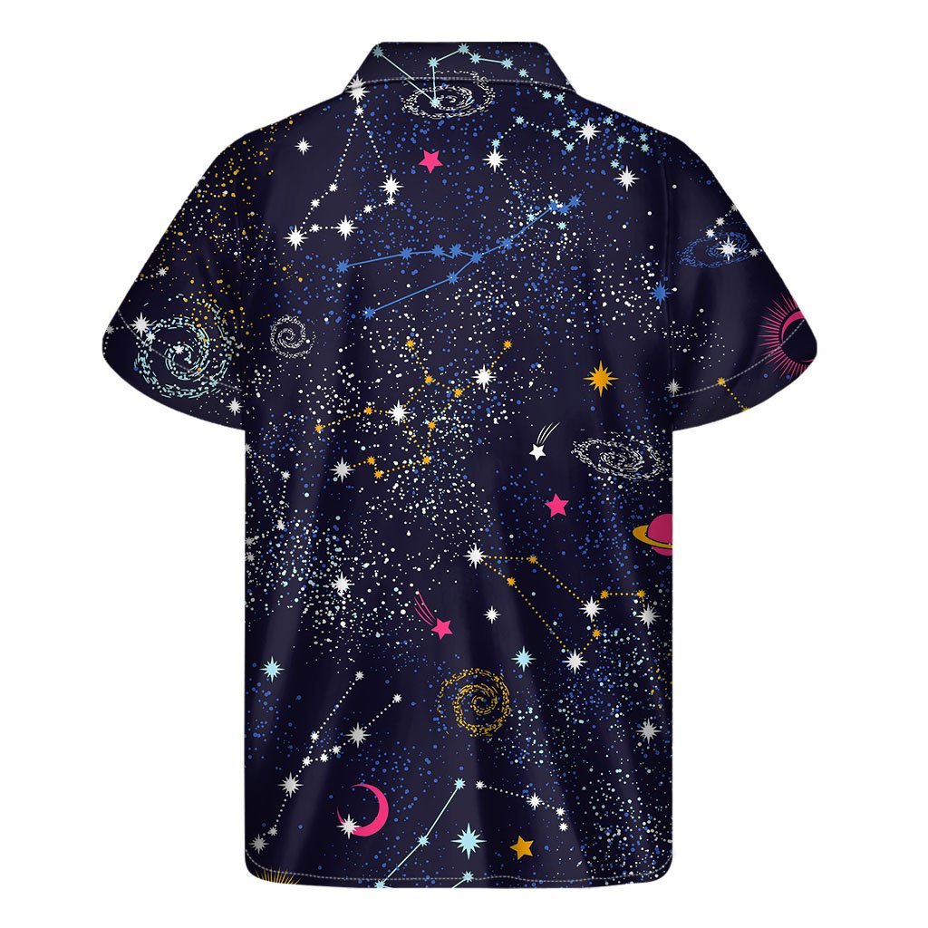 Zodiac Star Signs Galaxy Space Print Mens Short Sleeve Shirt Hawaiian