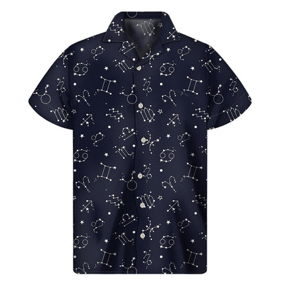 Zodiac Star Signs Pattern Print Mens Short Sleeve Shirt Hawaiian