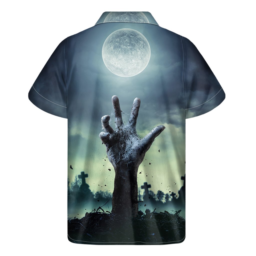 Zombie Hand Rising From Grave Print Mens Short Sleeve Shirt Hawaiian