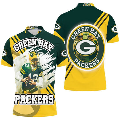 Aaron Rodgers 12 Illustrated Green Bay Packers 3D Polo Shirt - Show Your Team Pride