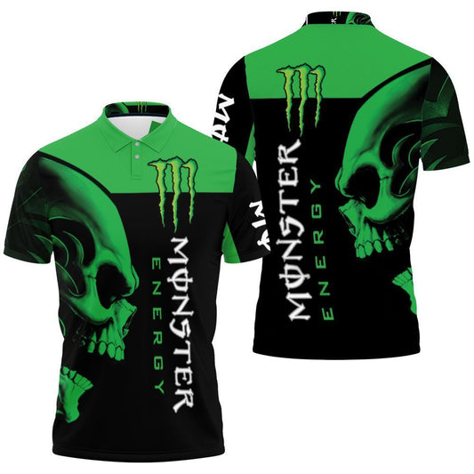 Add some personality to your style Monster Energy drink logo with skull 3D polo shirt featuring an all over print design