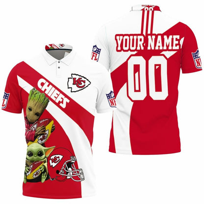 Afc West Champions 2020 Nfl Baby Yoda Baby Groot Hug Ball Polo Shirt - Gift For Kansas City Chiefs Fans