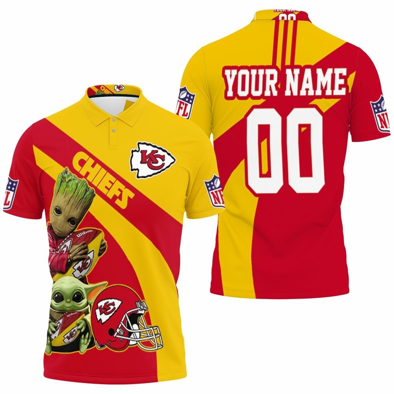 Afc West Champions 2020 Nfl Baby Yoda Baby Groot Hug Ball Polo Shirt - Perfect Gift For Kansas City Chiefs Fans