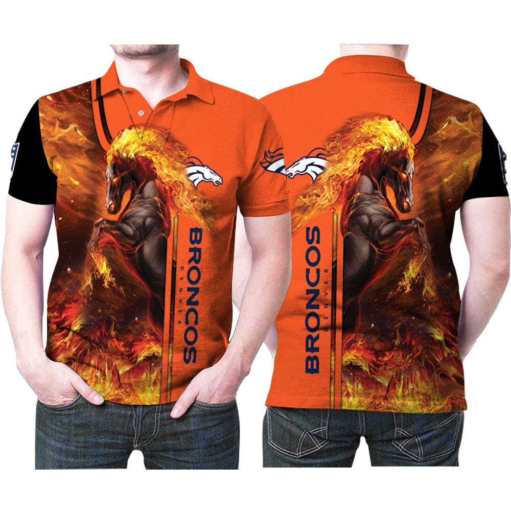 Get A Unique Fan Gift With Denver Broncos Horse On Fire Cool 3D Printed Polo Shirt