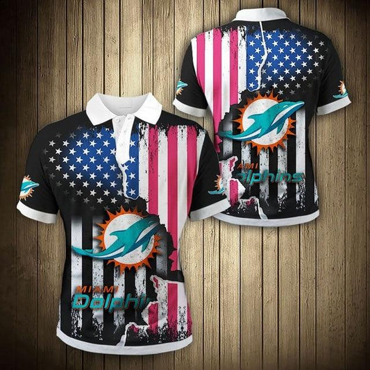 Miami Dolphins American Flag 3D Polo Shirt For Perfect Gift To Fans