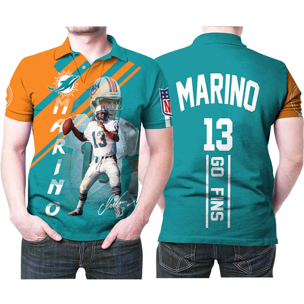 Miami Dolphins Dan Marino 13 Go Fins Signature 3D Polo Shirt - Perfect Gift For Fans